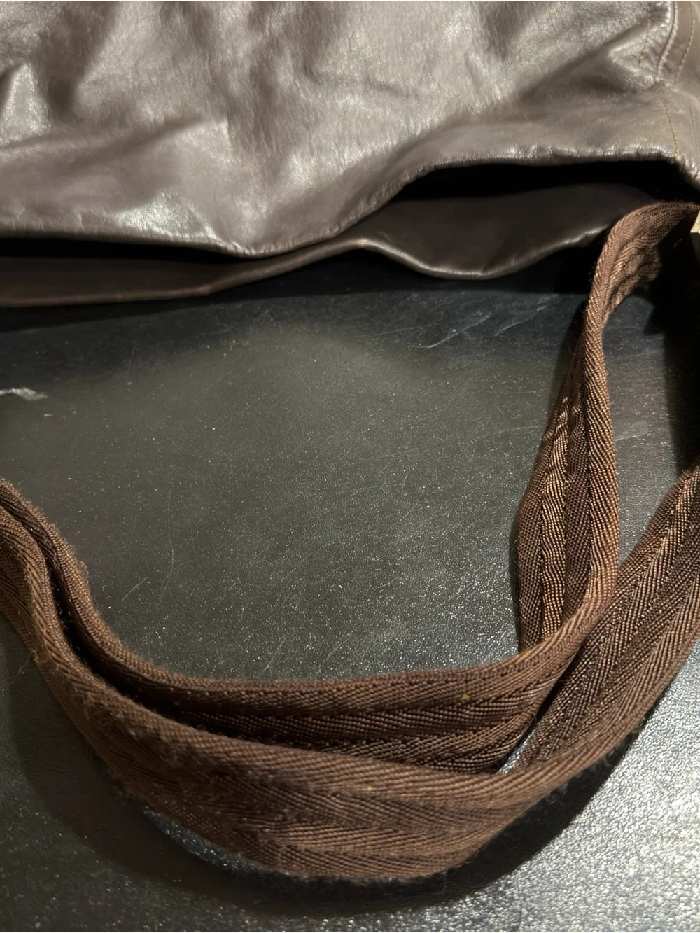 Cole Haan dark Brown Leather Messenger Bag with Adjustable Strap